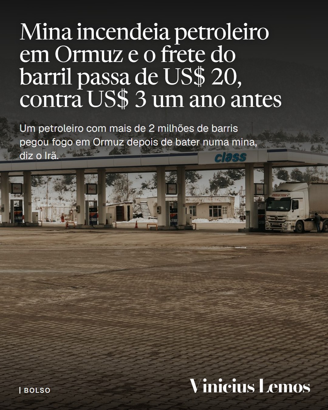Mina incendeia petroleiro em Ormuz, diz o Irã, e frete do barril passa de US$ 20